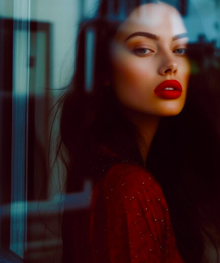Behind glass